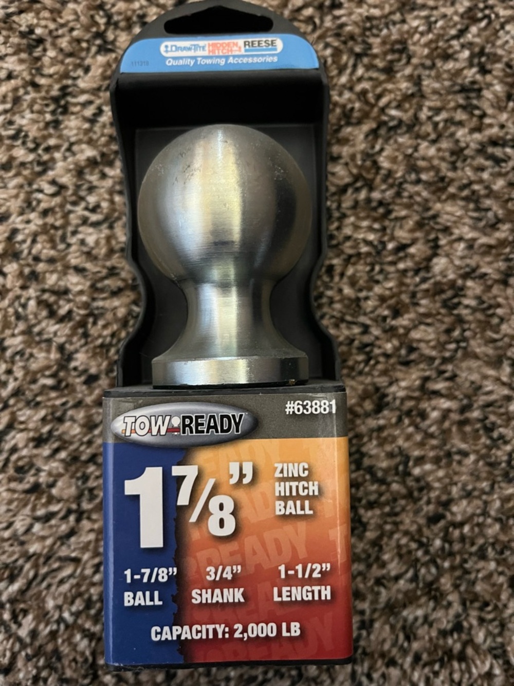 Tow-Ready 1 7/8" Zinc Hitch Ball - Silver